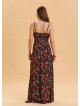 Thin Strap Waist Tie Black Floral Dress 4549